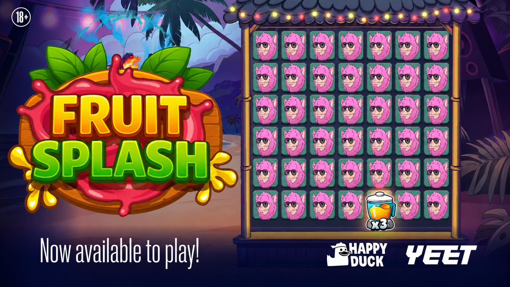 Exclusive prelease of the newest Happy Duck Slot, Fruit Splash, available to play on YEET.COM now.